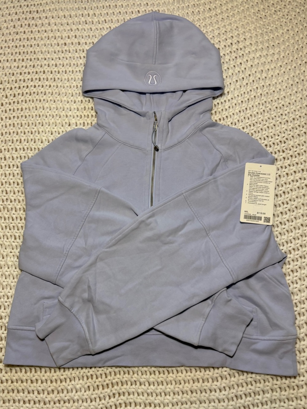 Lululemon pastel blue scuba oversized half zip hoodie size m/l